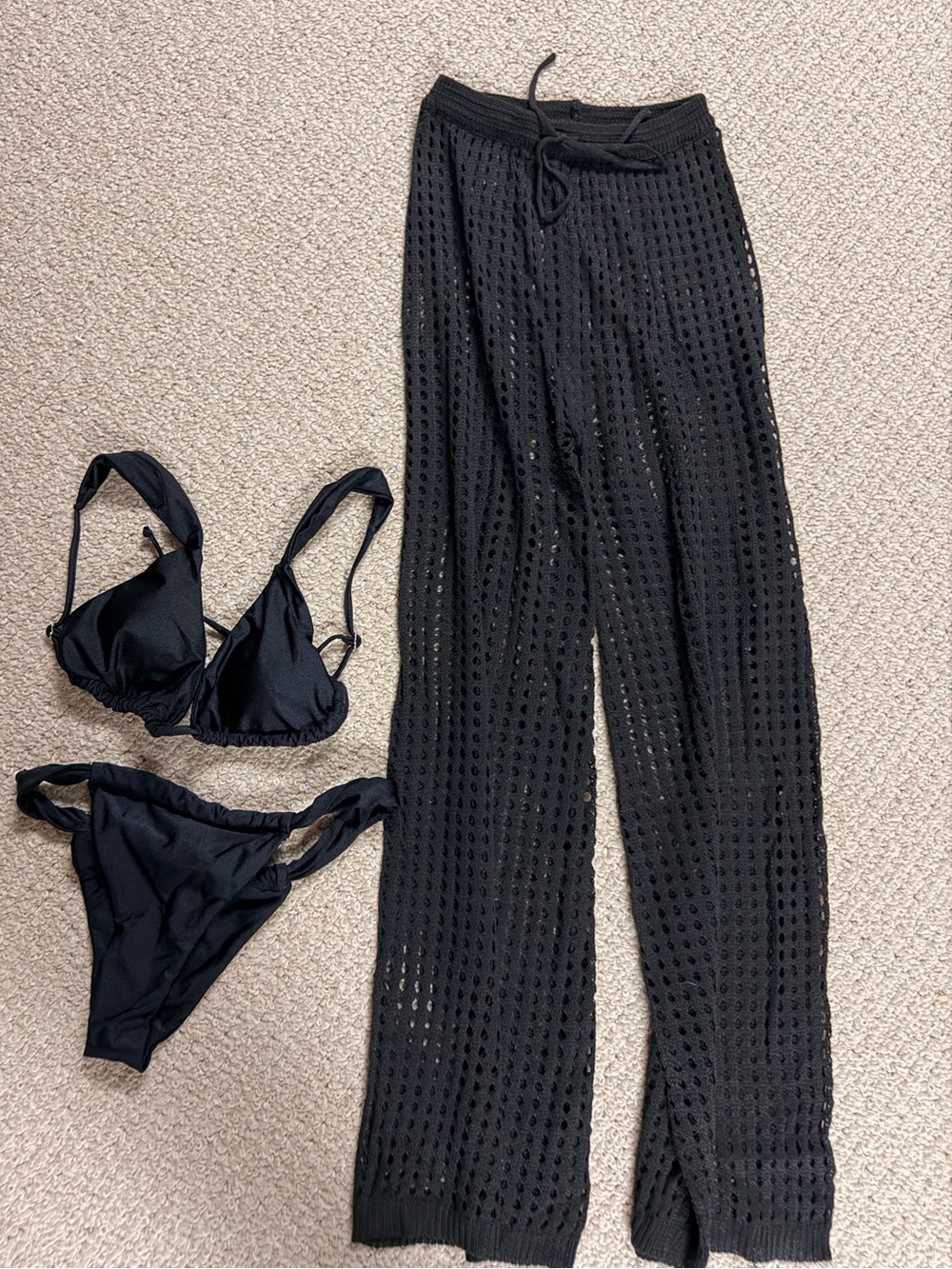 SHEIN Black Triangle Bikini Set with Cover-Up Pants